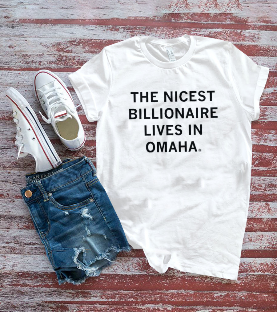 The Nicest Billionaire Lives In Omaha Retro Style Text With Glasses Icon T-Shirt