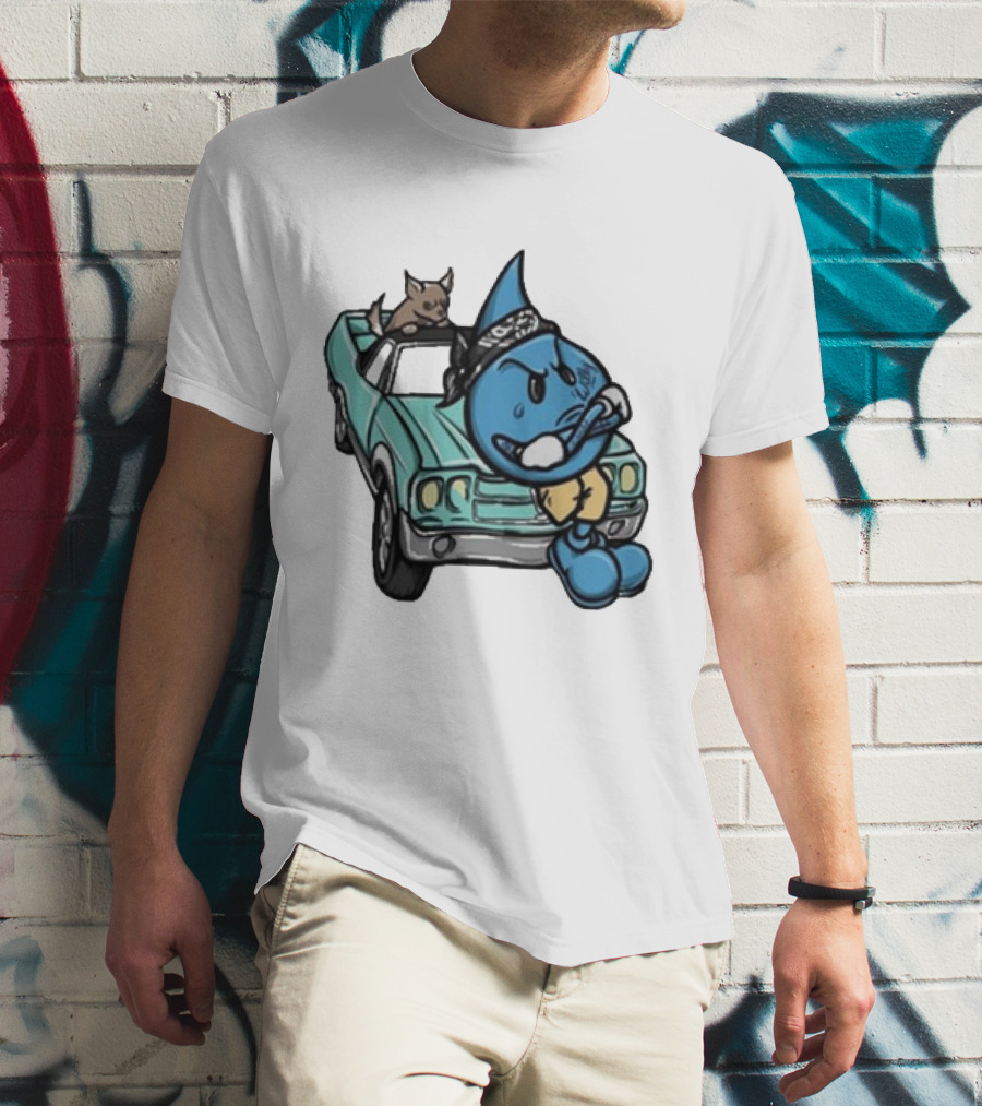 Thornhill Bat White Blue Cartoon Character With Dog In Classic Car T-Shirt