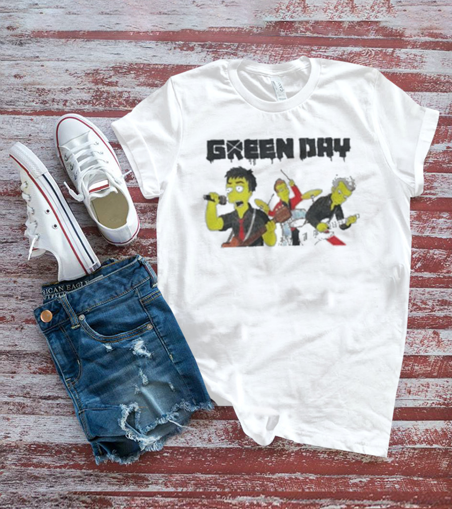 The Simpsons Band Members Playing Instruments Green Day Style T-Shirt