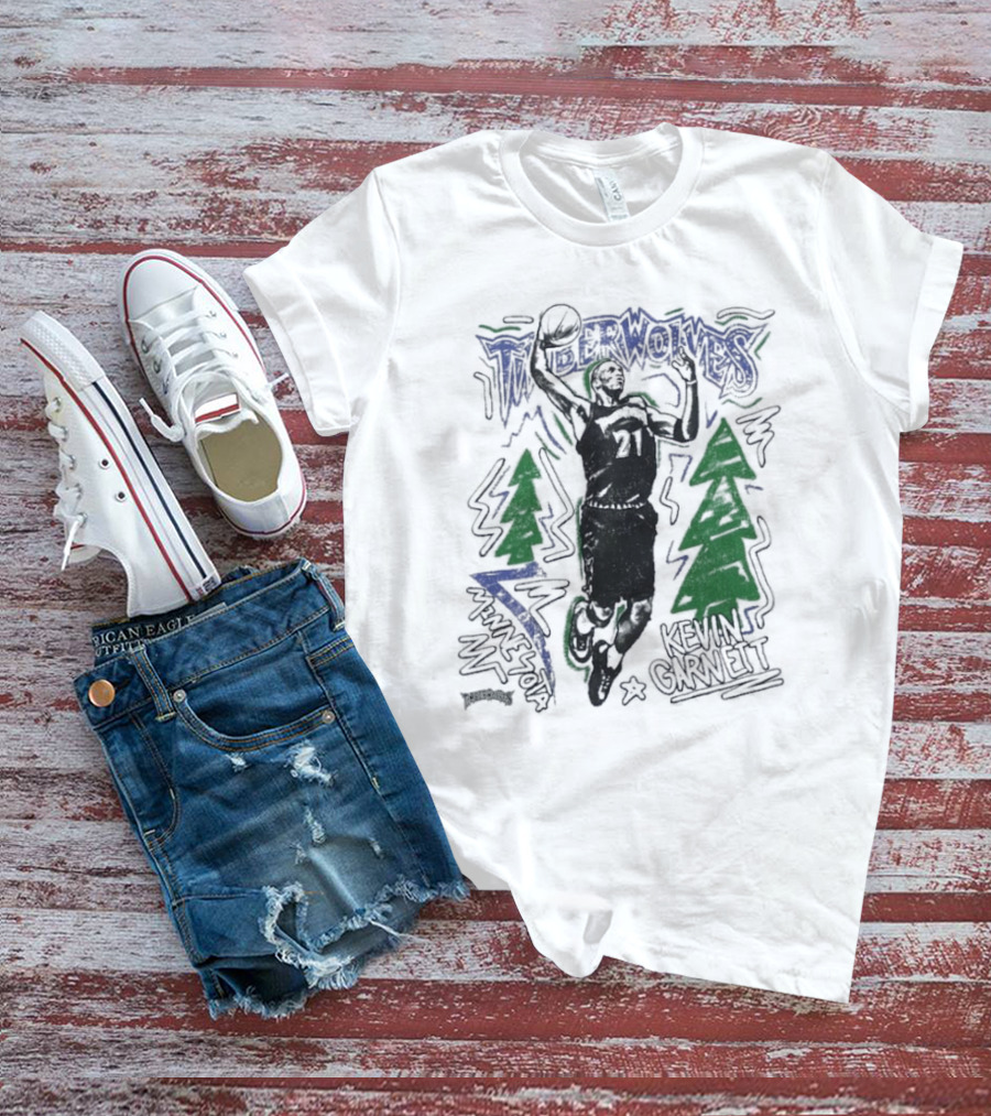 Minnesota Timberwolves Hardwood Kevin Garnett 21 Basketball Legend T-Shirt