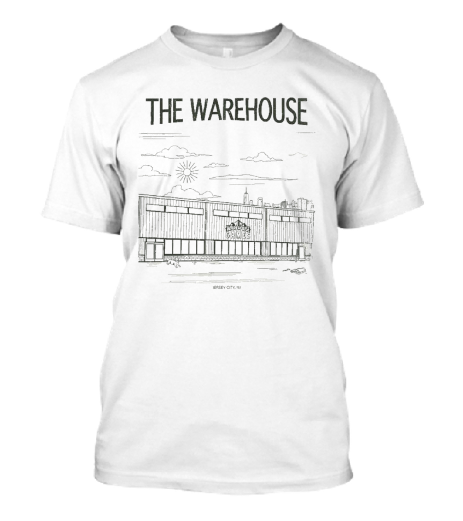The Warehouse Games Jersey City NJ Skyline Sun And Clouds T-Shirt