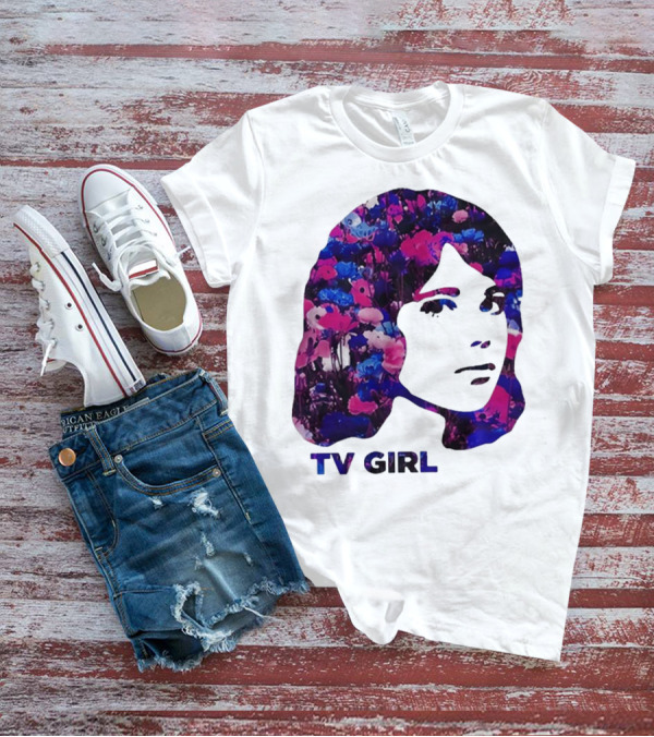TV Girl Flower Pattern Face Design T-Shirt