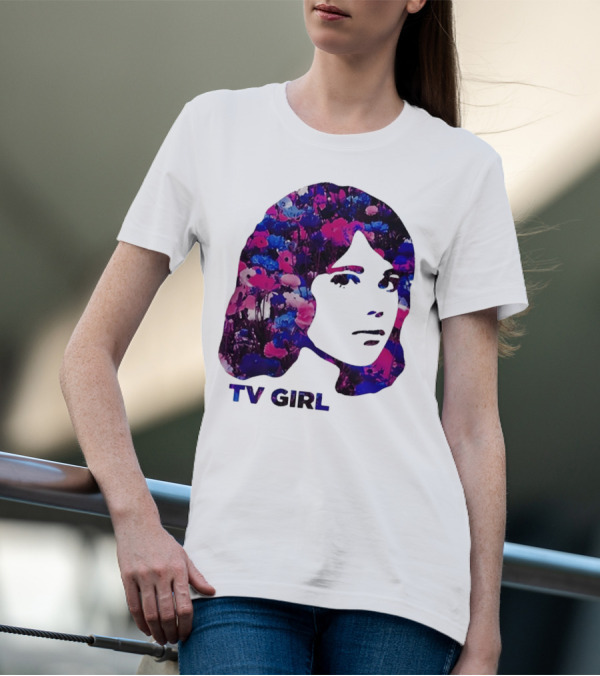 TV Girl Flower Pattern Face Design T-Shirt