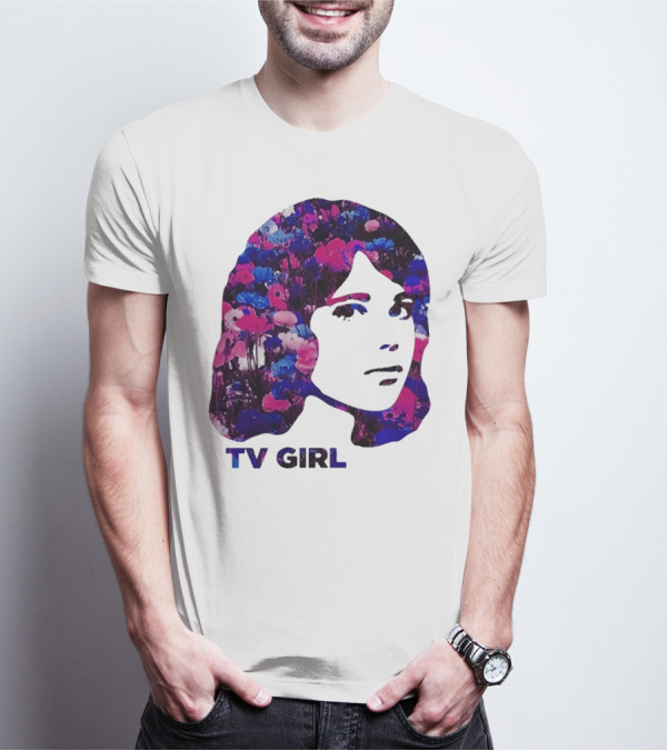 TV Girl Flower Pattern Face Design T-Shirt