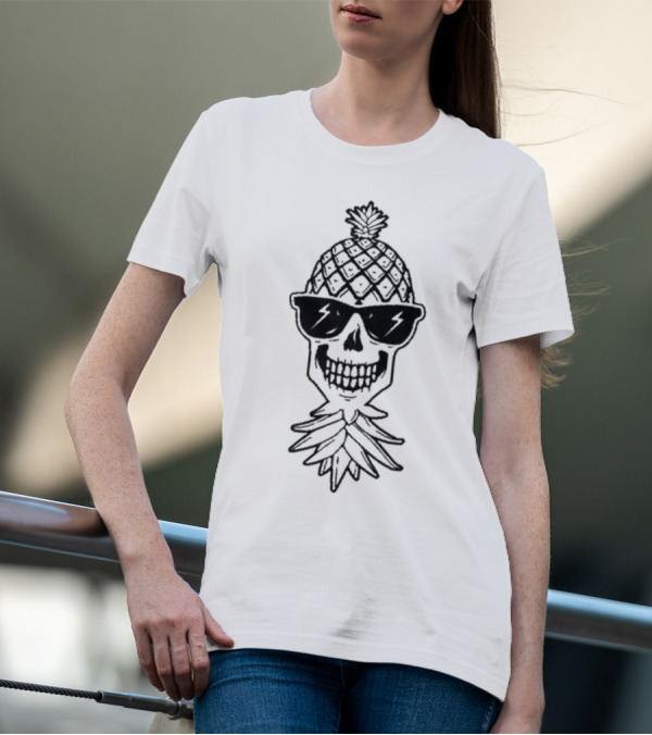 Upside Down Pineapple Skull With Sunglasses Skeleton T-Shirt