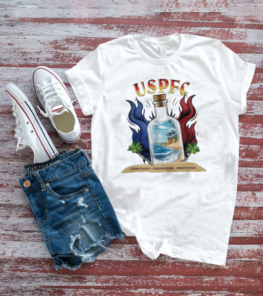 USPFC Commitment Camaraderie Competition Coastal Scenic Bottle Design T-Shirt