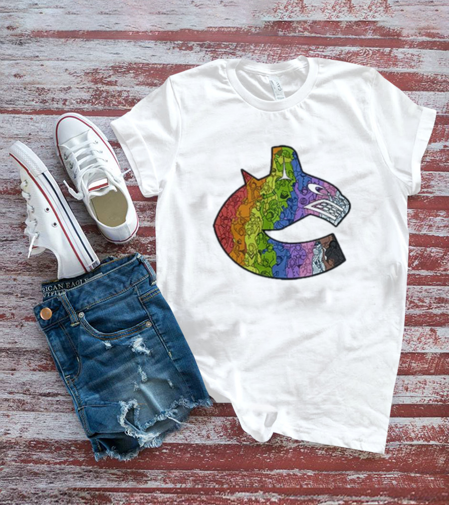 Vancouver Canucks 2025 Pride Rainbow Orca Emblem T-Shirt