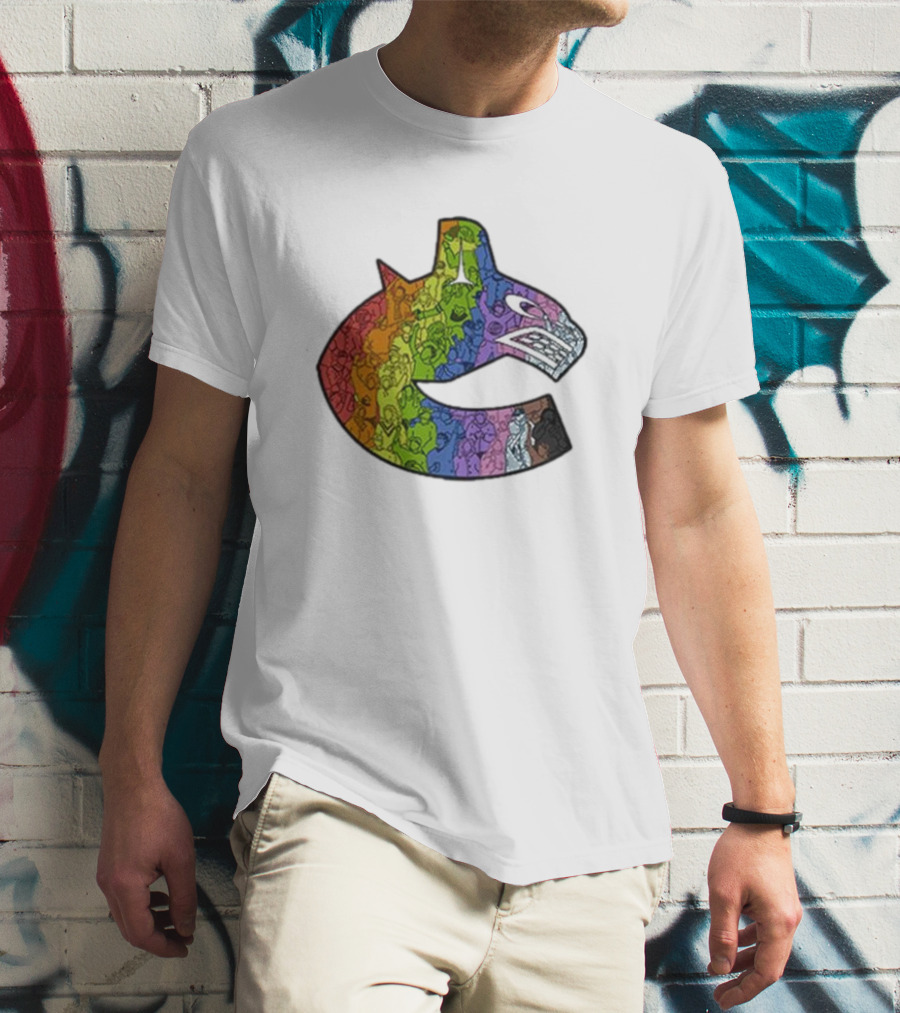 Vancouver Canucks 2025 Pride Rainbow Orca Emblem T-Shirt