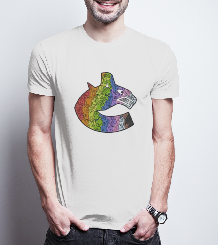 Vancouver Canucks 2025 Pride Rainbow Orca Emblem T-Shirt