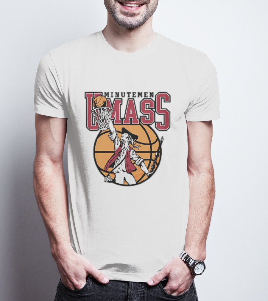 UMass Minutemen Basketball Retro Throwback Dunking Minuteman Basketball Graphic T-Shirt