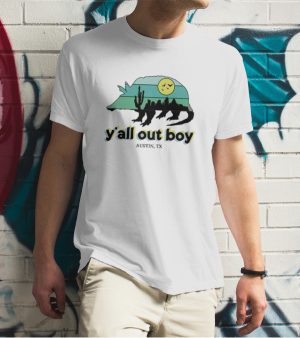Fall Out Boy Y’All Out Boy Austin TX Skyline Cactus Desert Sun Icon T-Shirt