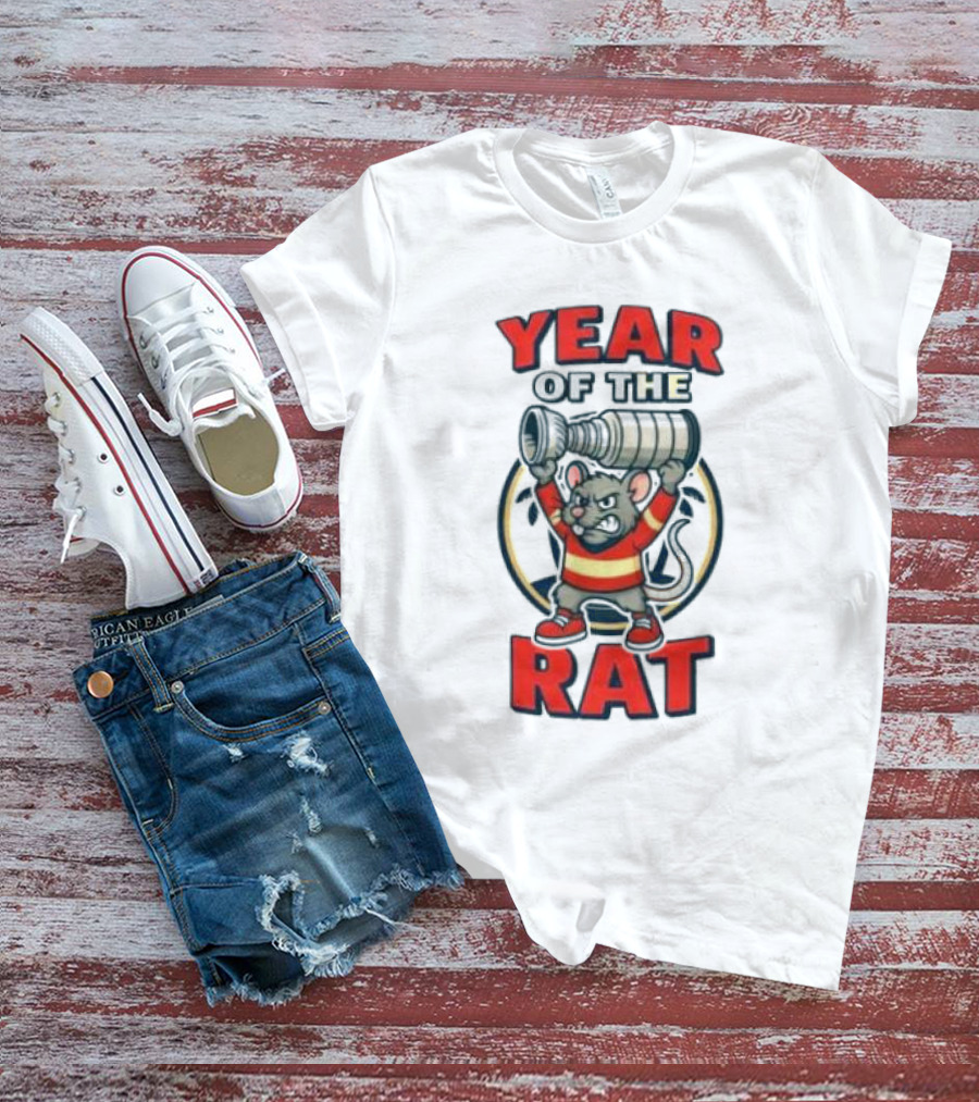 Year Of The Rat Hockey Mascot Mouse Champion With Trophy T-Shirt