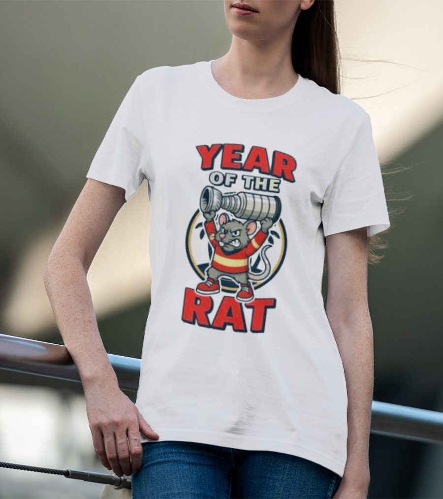 Year Of The Rat Hockey Mascot Mouse Champion With Trophy T-Shirt