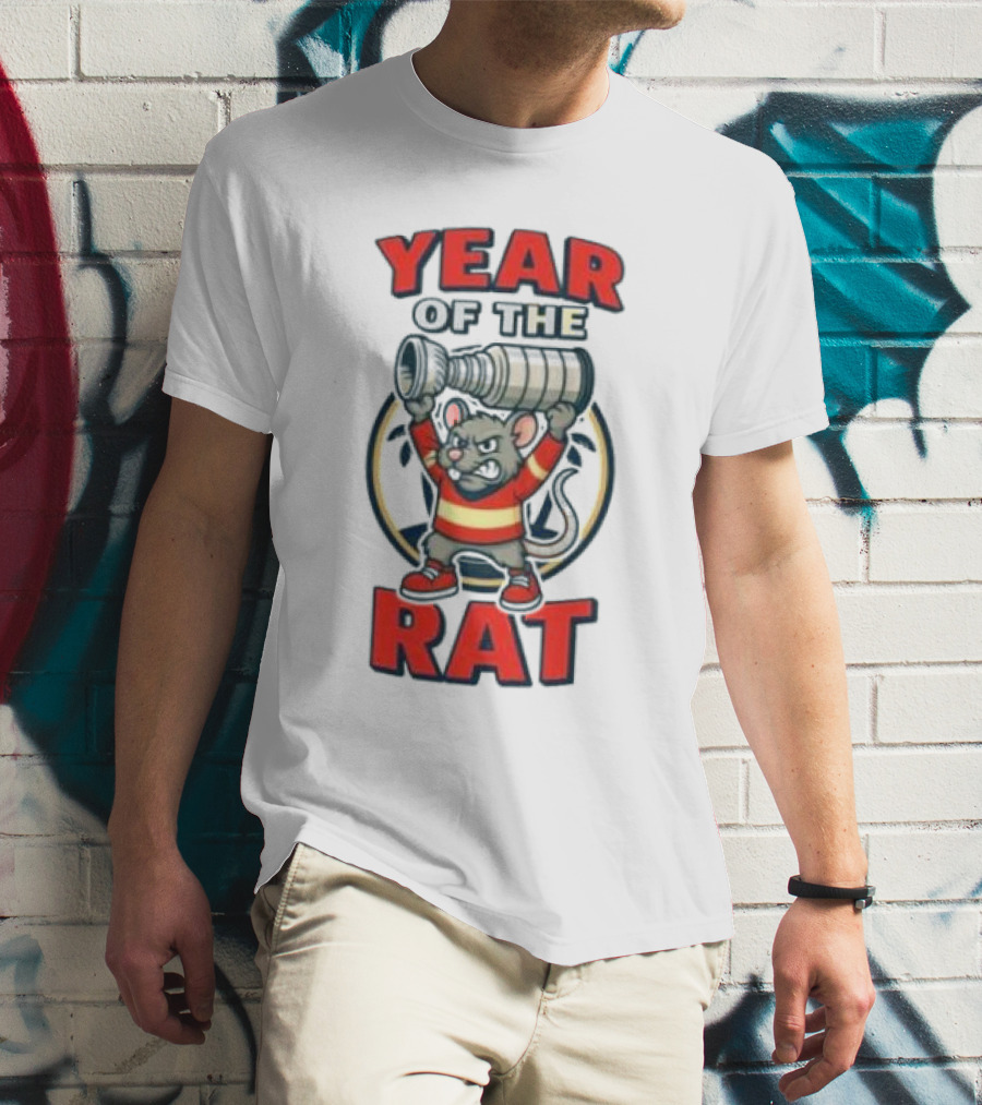 Year Of The Rat Hockey Mascot Mouse Champion With Trophy T-Shirt