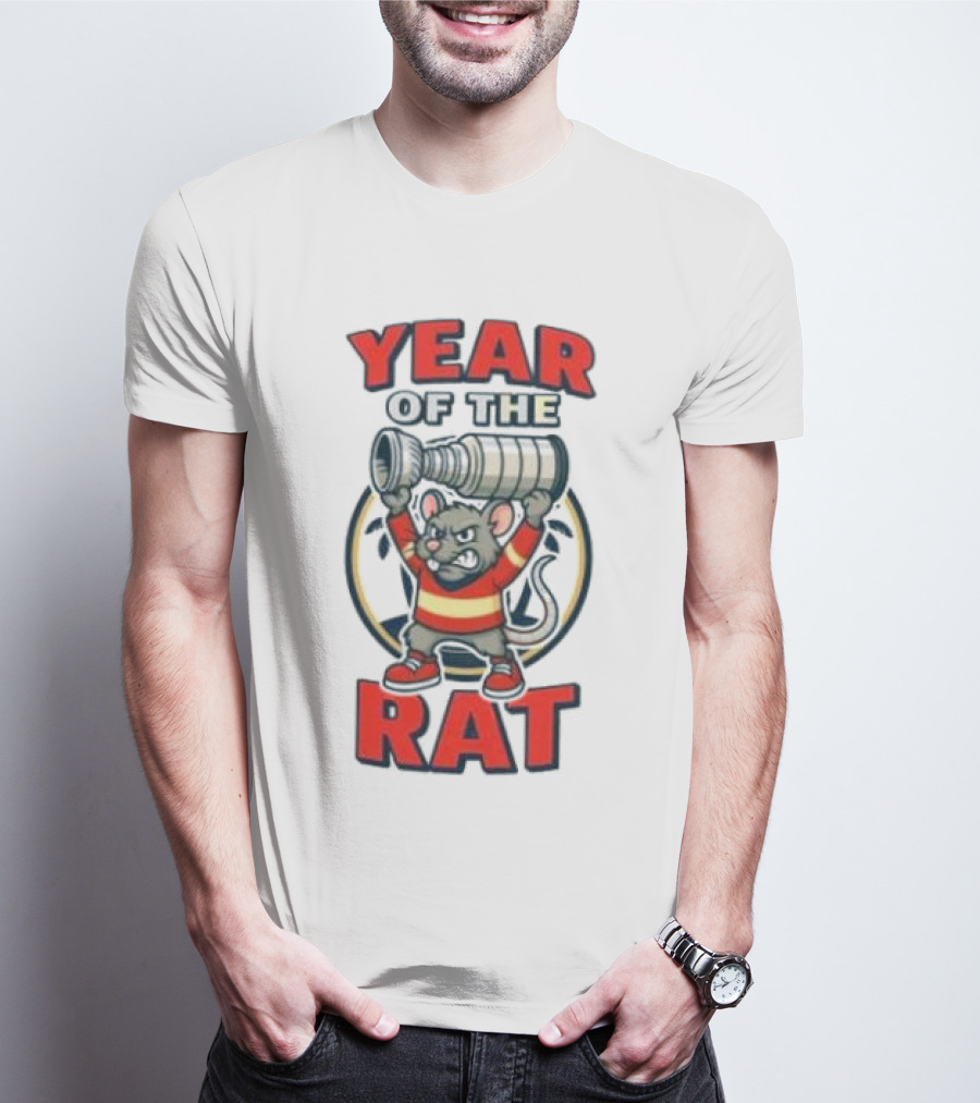 Year Of The Rat Hockey Mascot Mouse Champion With Trophy T-Shirt