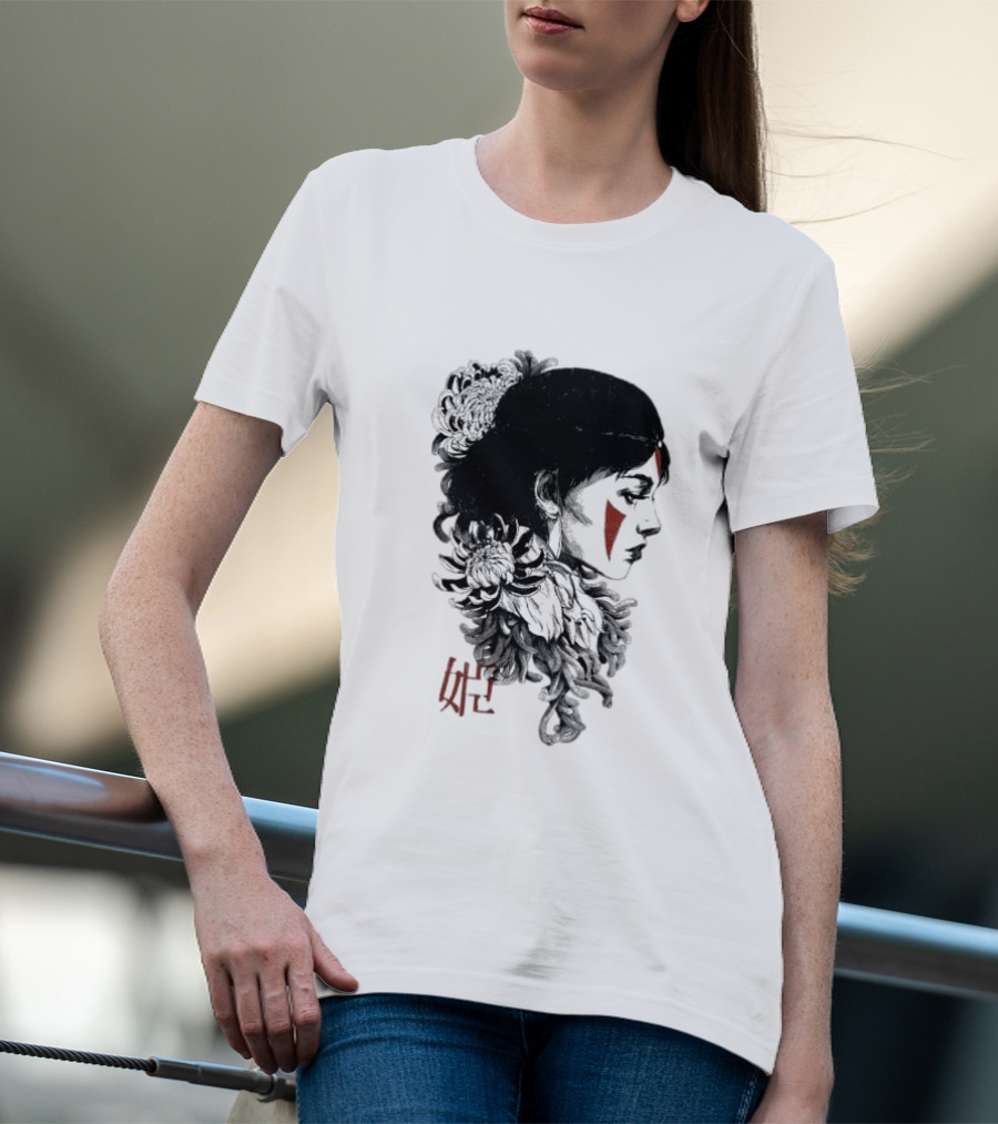 Rafael Baptista Wolf Girl Floral Face Paint Chrysanthemum T-Shirt