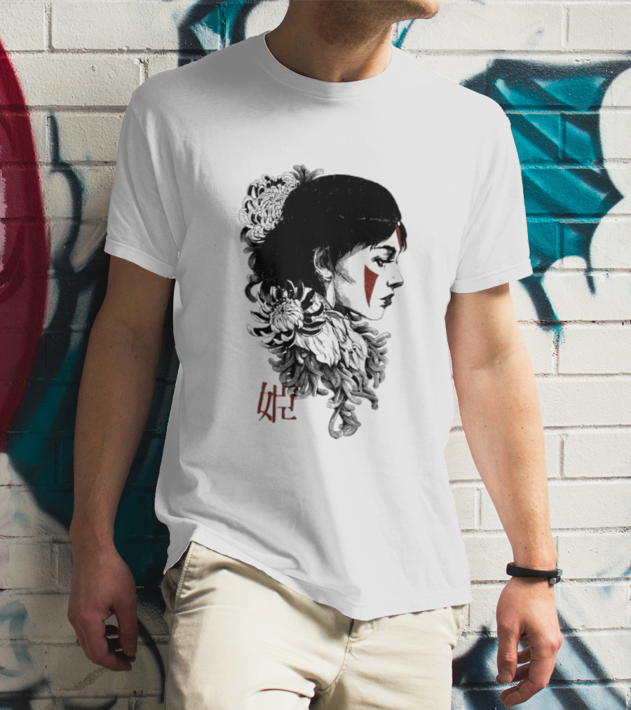Rafael Baptista Wolf Girl Floral Face Paint Chrysanthemum T-Shirt