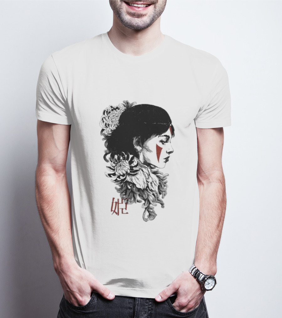 Rafael Baptista Wolf Girl Floral Face Paint Chrysanthemum T-Shirt