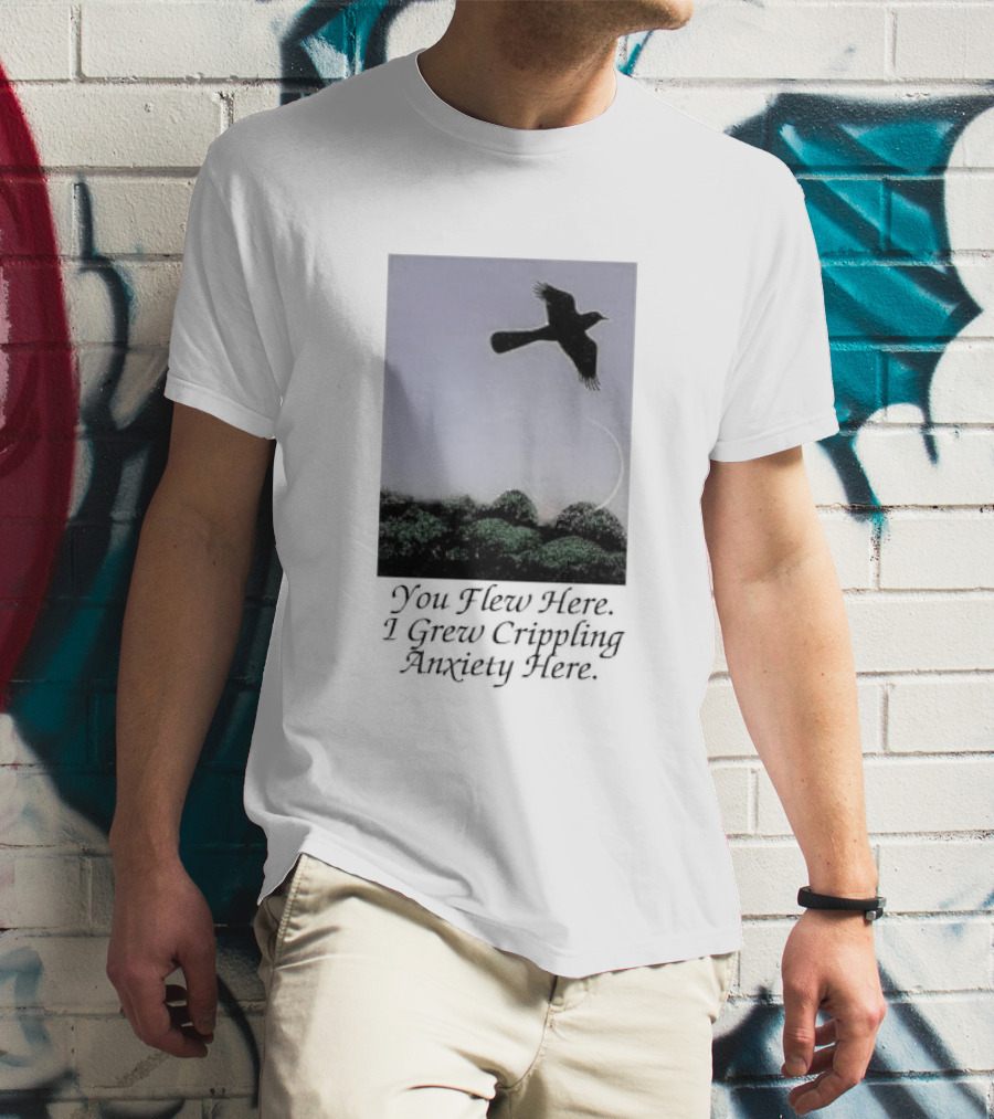 You Flew Here I Grew Crippling Anxiety Here Plane And Nature Scene T-Shirt
