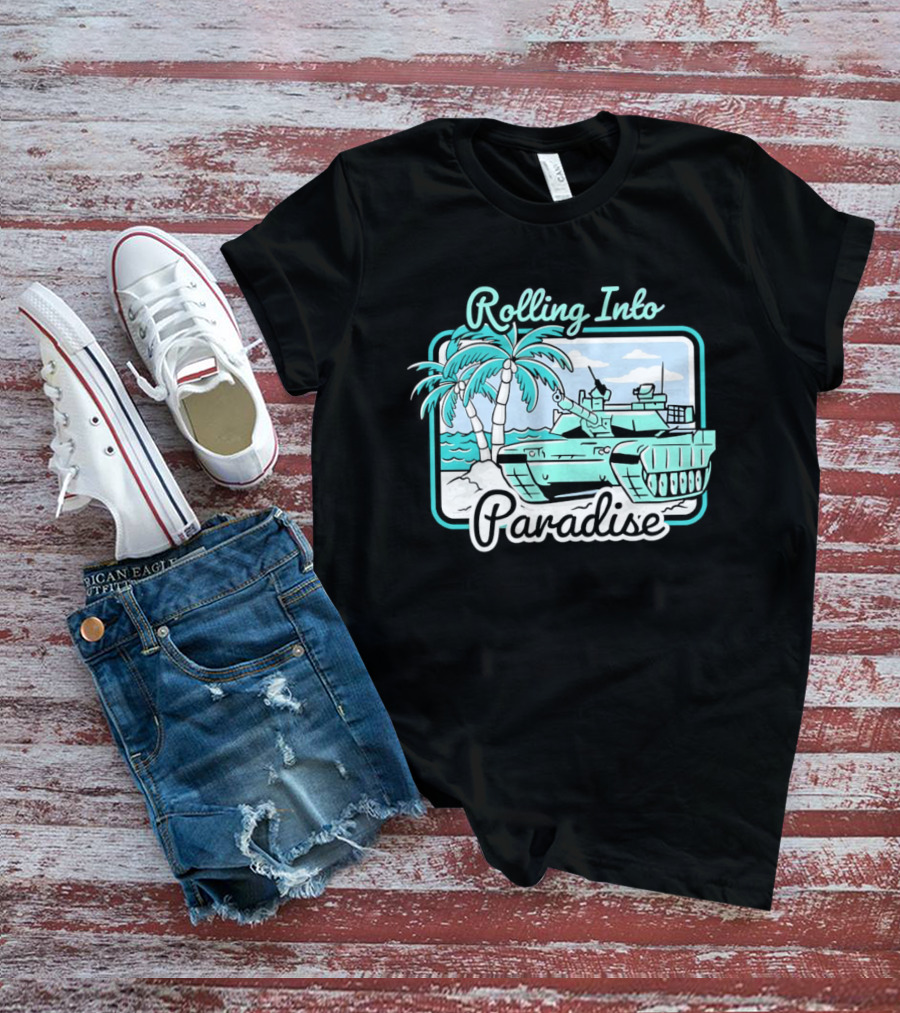 Rolling Into Paradise Tropical Beach Tank Palm Trees Ocean Scene T-Shirt