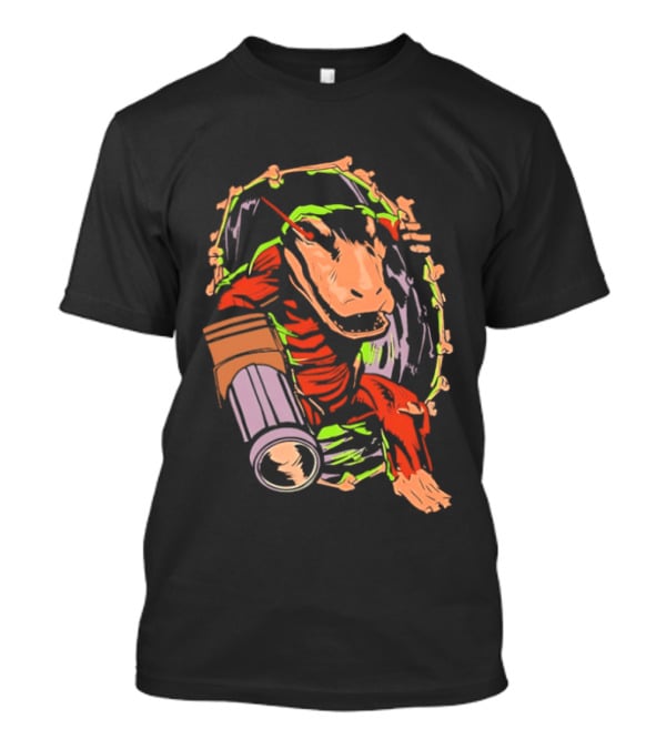 Colorful Dinosaur Cartoon Illustration With Vibrant Brush Strokes T-Shirt