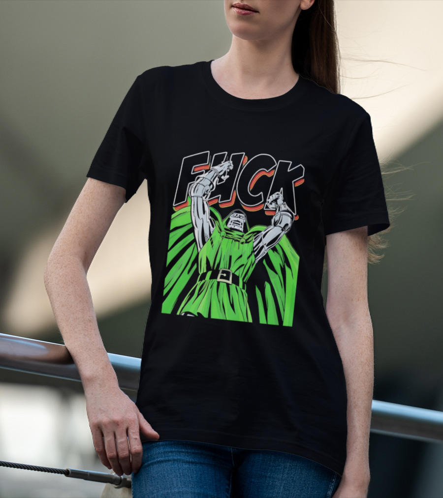 Dr Doom Green Cape Comic Style F**K T-Shirt