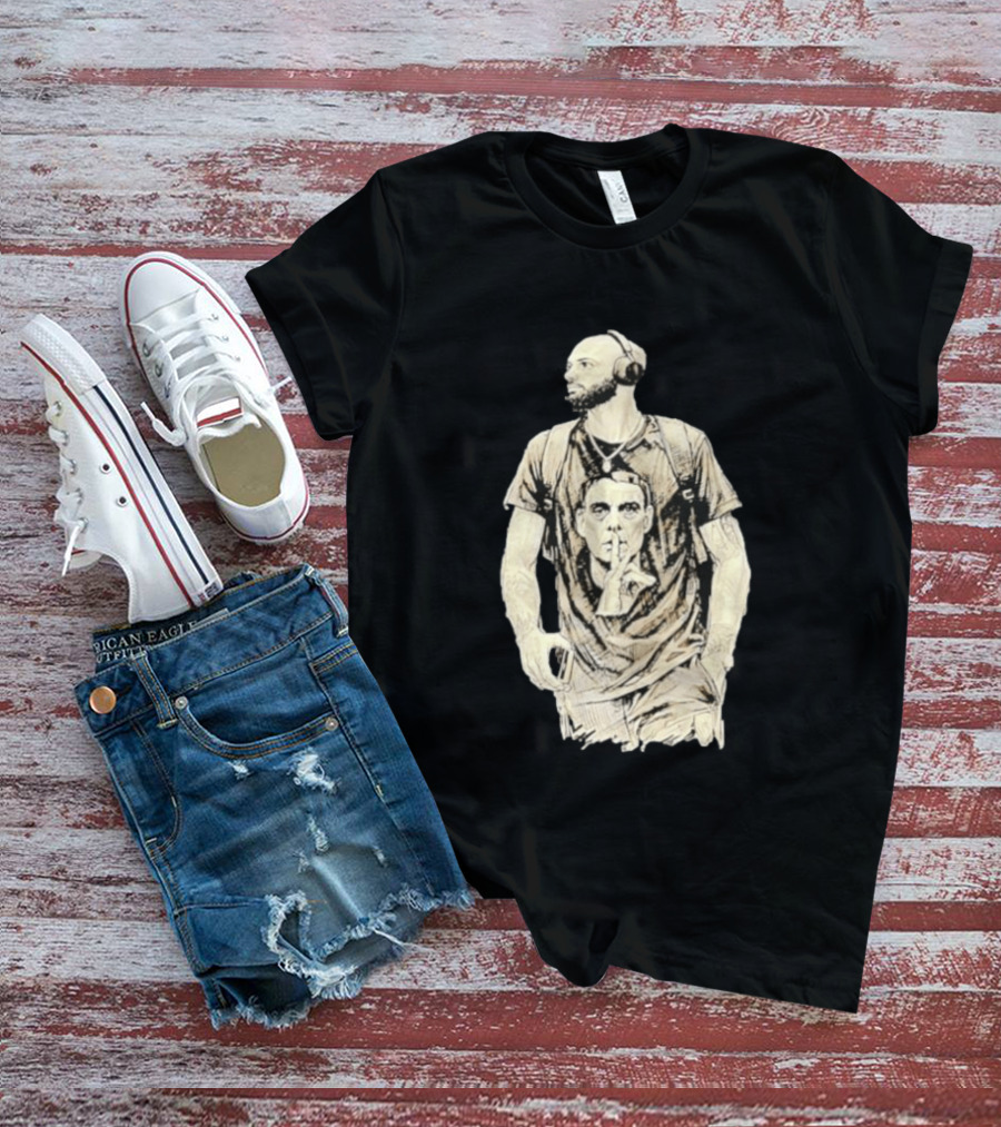 Bearded Man With Headphones And Quiet Gesture T-Shirt