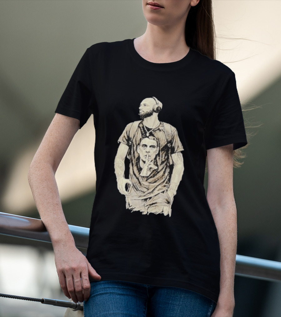 Bearded Man With Headphones And Quiet Gesture T-Shirt