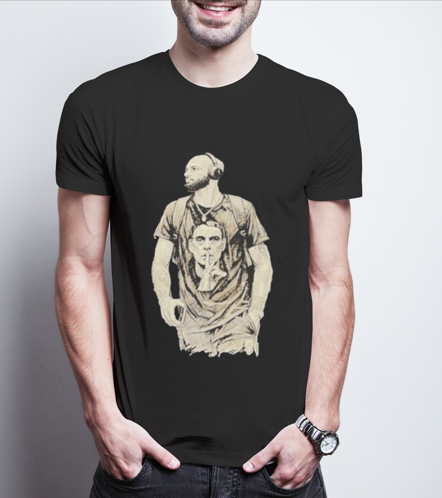 Bearded Man With Headphones And Quiet Gesture T-Shirt