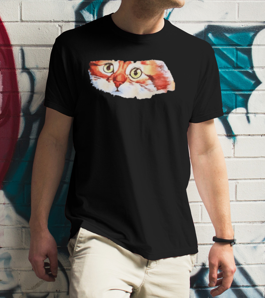 Watercolor Ginger Cat Face Green Eyes Close Up T-Shirt