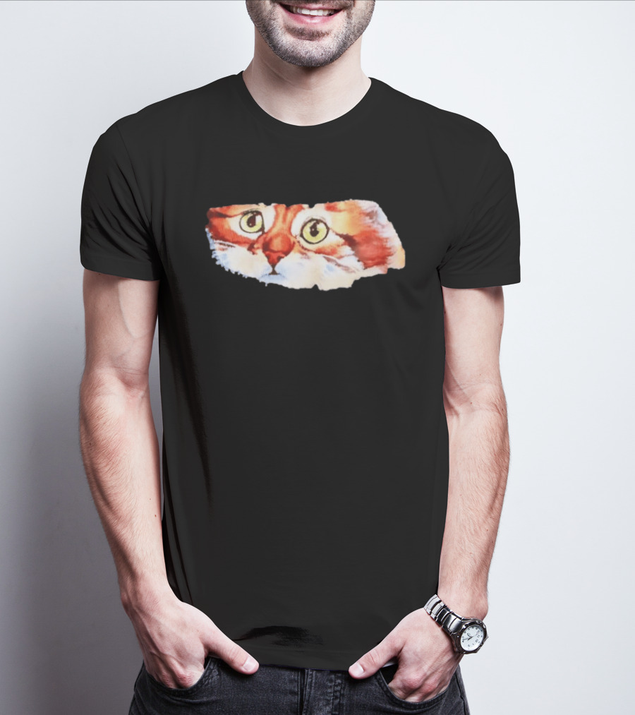 Watercolor Ginger Cat Face Green Eyes Close Up T-Shirt