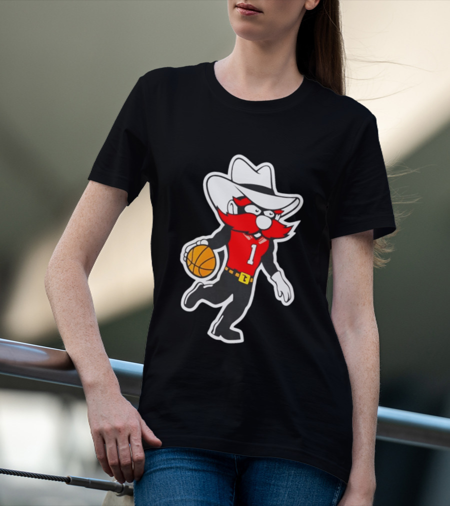 Coach Grant McCasland Raider Red Mascot Basketball Motif T-Shirt