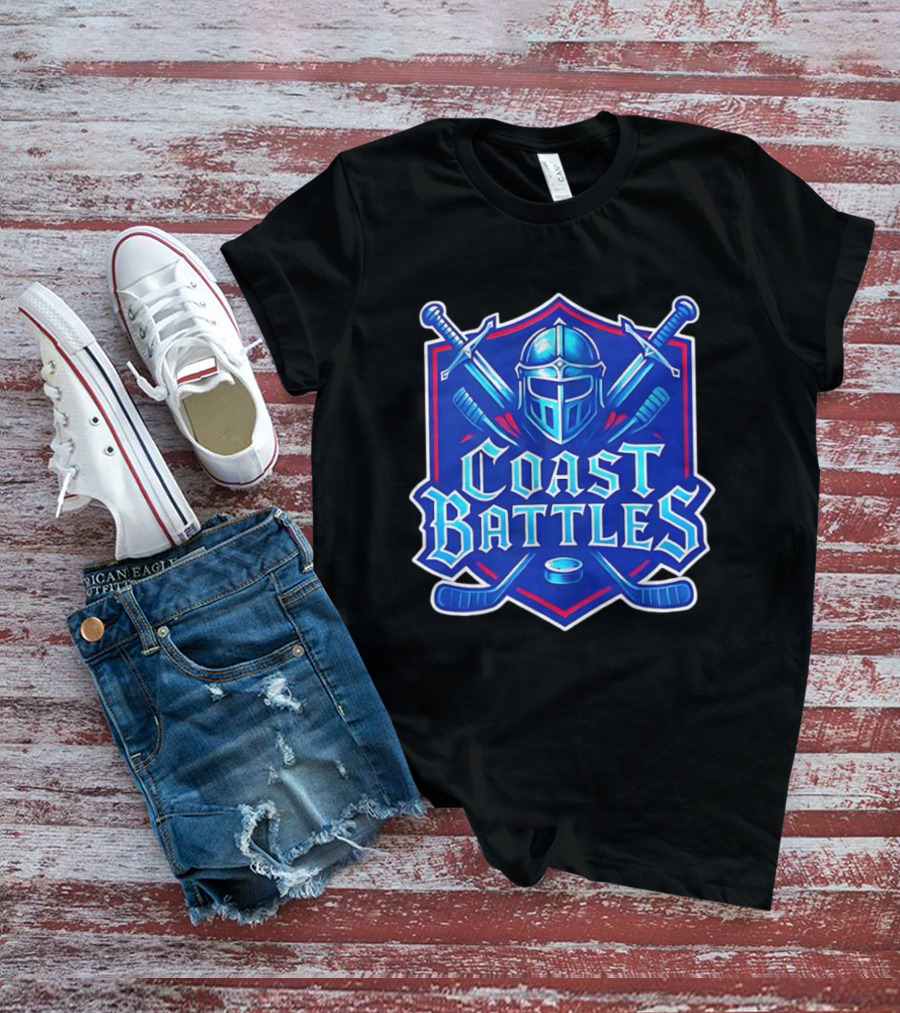 Coast Battles Hockey Knight Helm Swords And Crossed Sticks T-Shirt