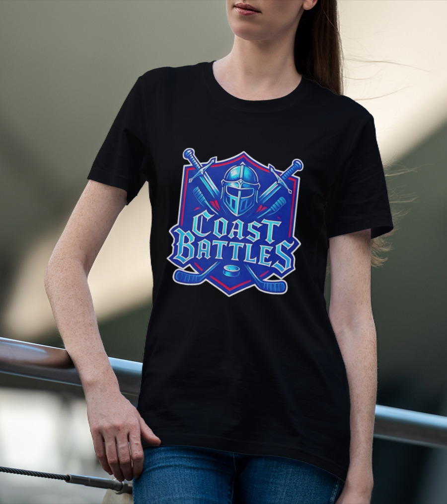 Coast Battles Hockey Knight Helm Swords And Crossed Sticks T-Shirt