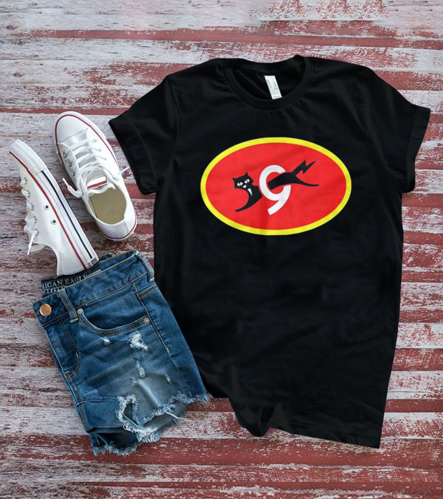 Eveready Black Cat 9 Lightning Bolt Red Oval T-Shirt