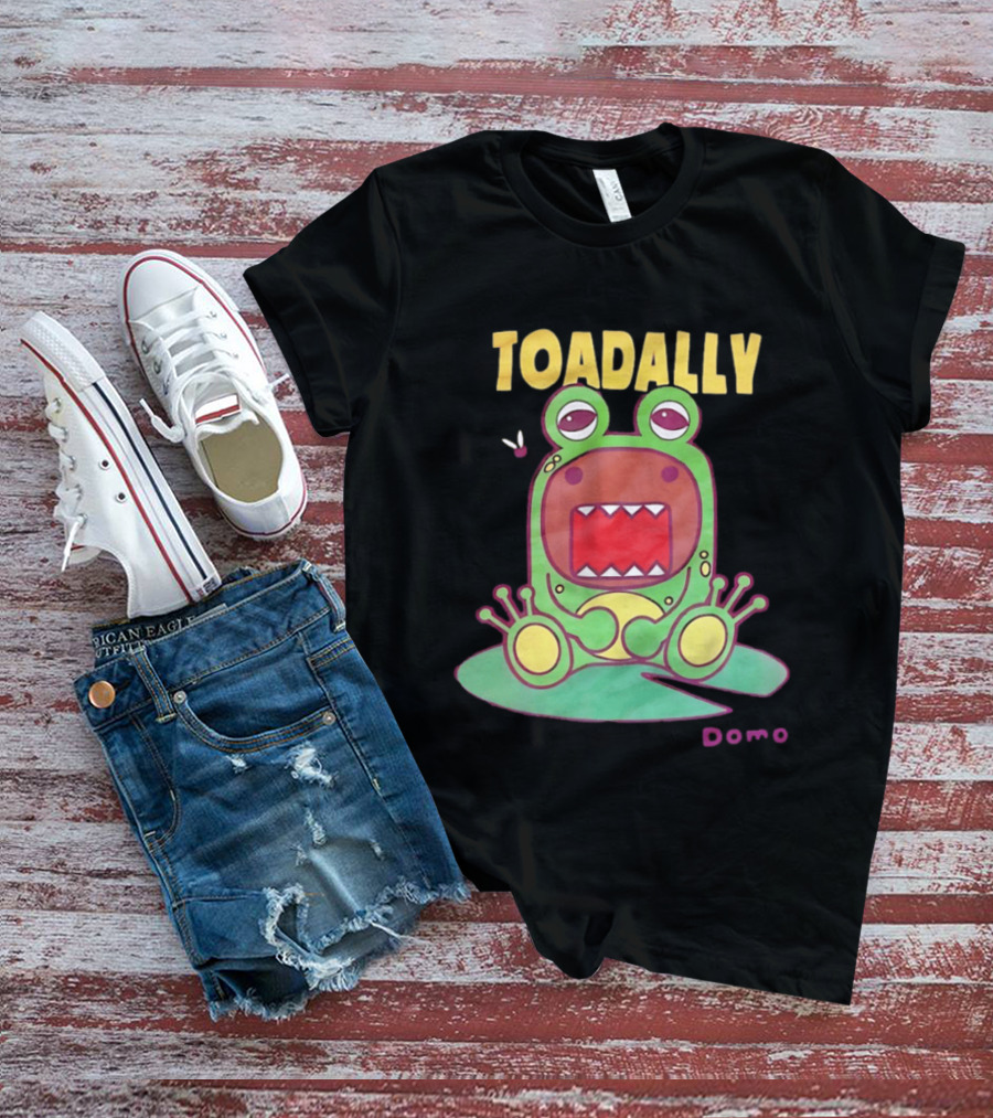 Toadally Domo Cartoon Frog With Red Mouth And Butterfly T-Shirt