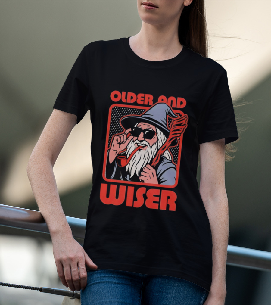 Older And Wiser Gandalf Smoking Pipe And Staff T-Shirt