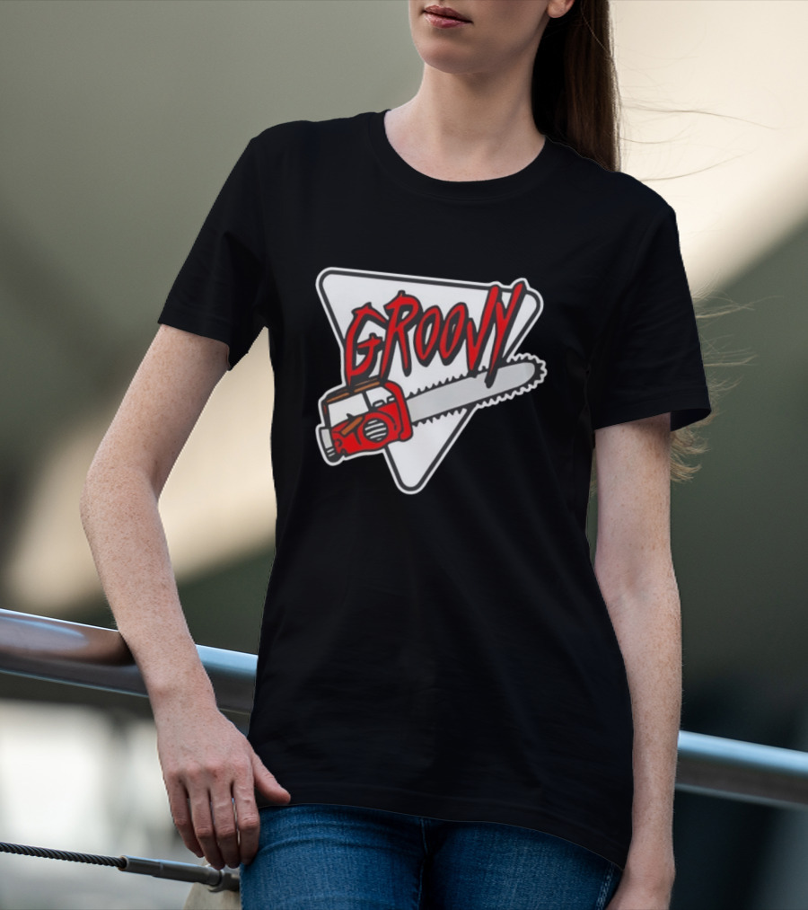 Groovy Chainsaw Retro Graphic Triangular T-Shirt