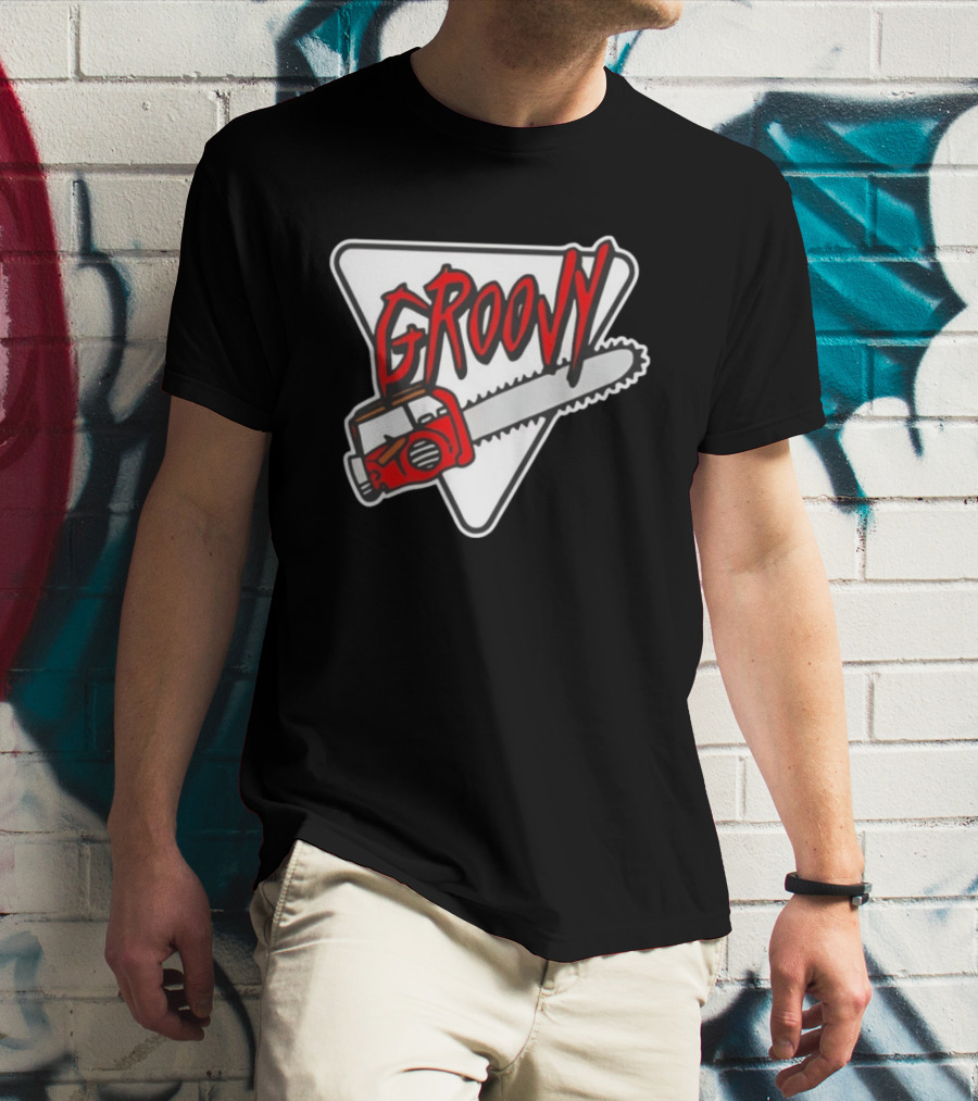 Groovy Chainsaw Retro Graphic Triangular T-Shirt