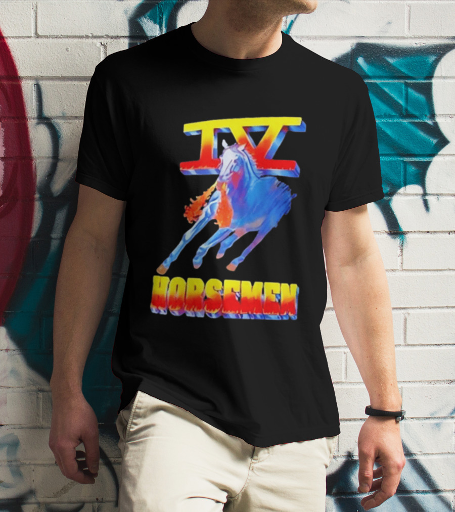 IV Horsemen Fire Breathing Blue Horse Flame Burst T-Shirt