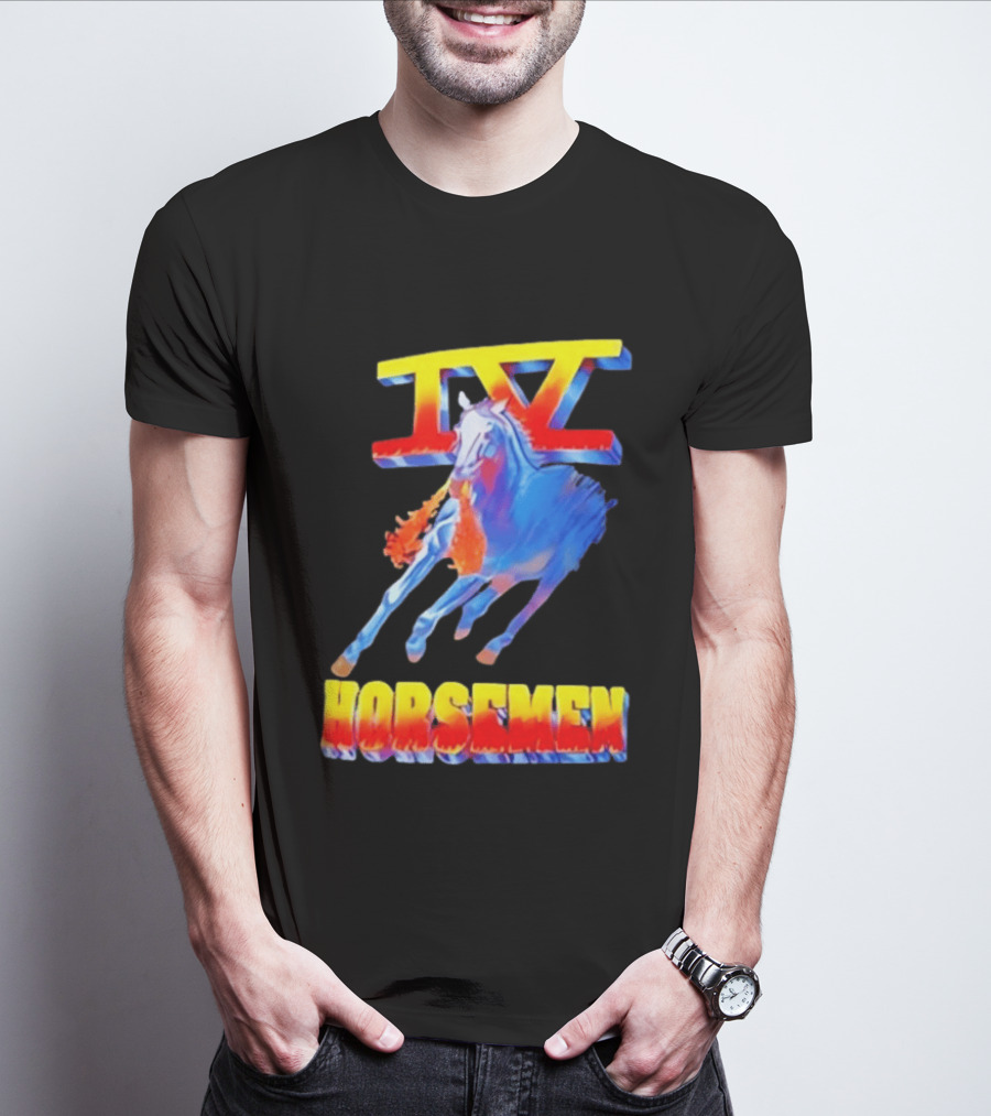 IV Horsemen Fire Breathing Blue Horse Flame Burst T-Shirt