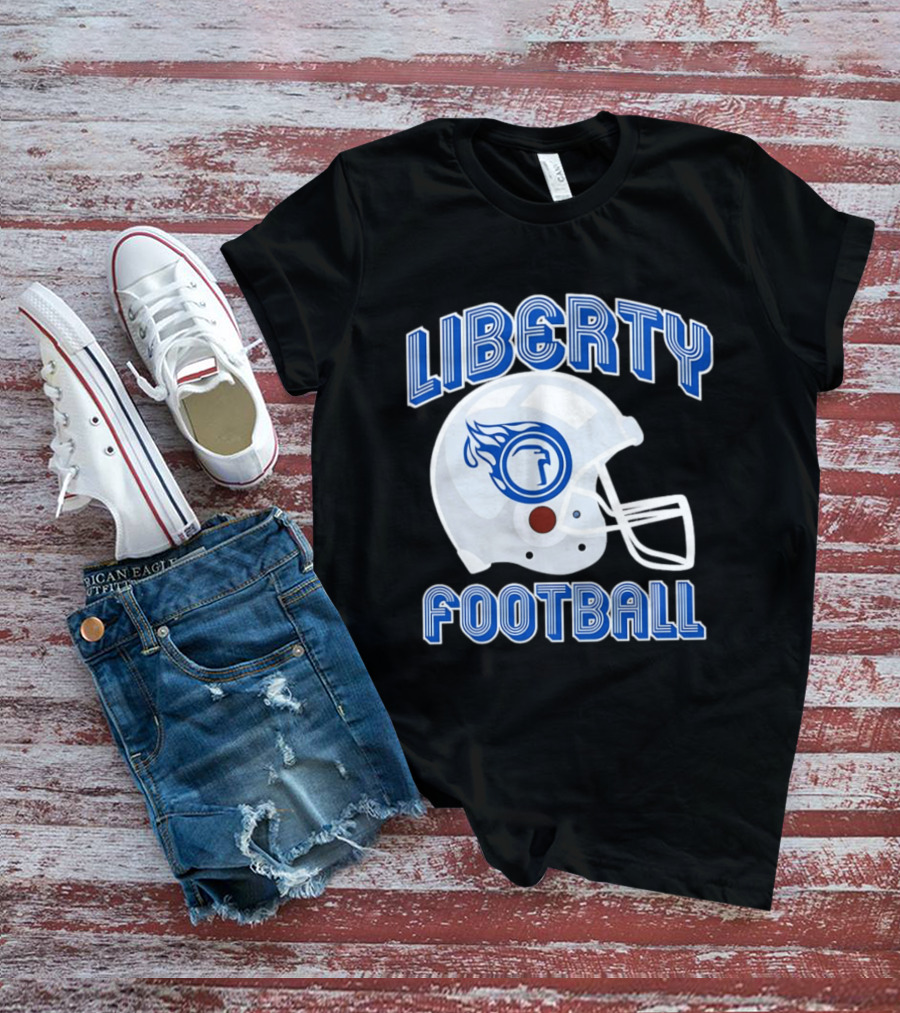 Liberty Football Helmet Flames Icon Blue T-Shirt