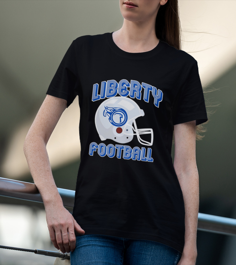Liberty Football Helmet Flames Icon Blue T-Shirt