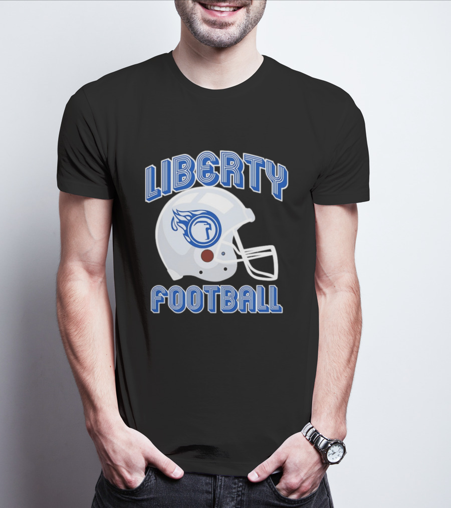 Liberty Football Helmet Flames Icon Blue T-Shirt