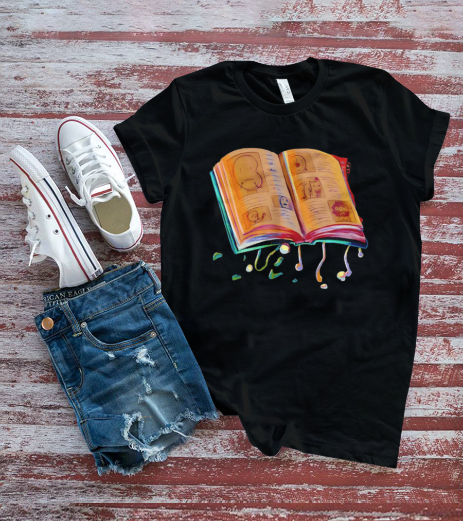 Sacri Book Open Pages With Expressive Faces Illustrations T-Shirt
