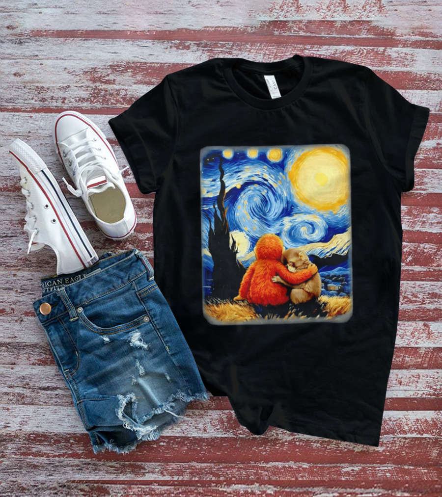 Punch Kun Panchi Kun Van Gogh Monkey Punch Starry Night Hugging Scene T-Shirt
