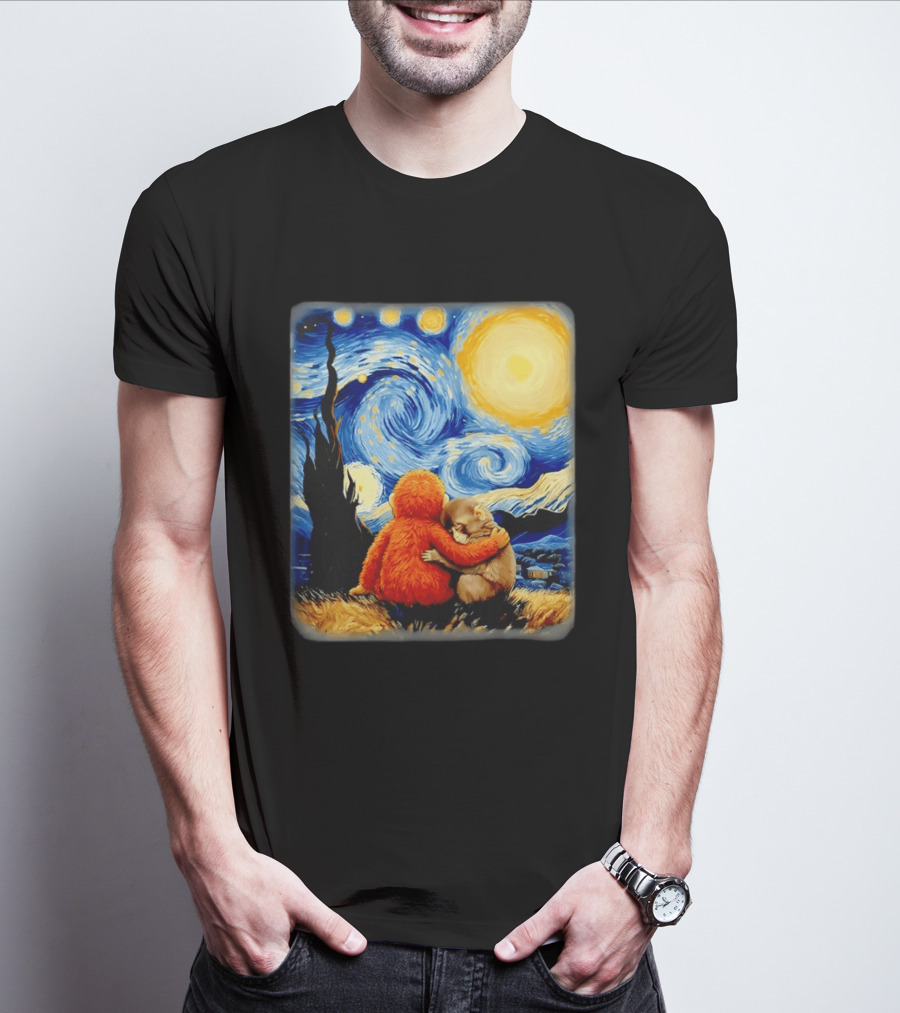 Punch Kun Panchi Kun Van Gogh Monkey Punch Starry Night Hugging Scene T-Shirt