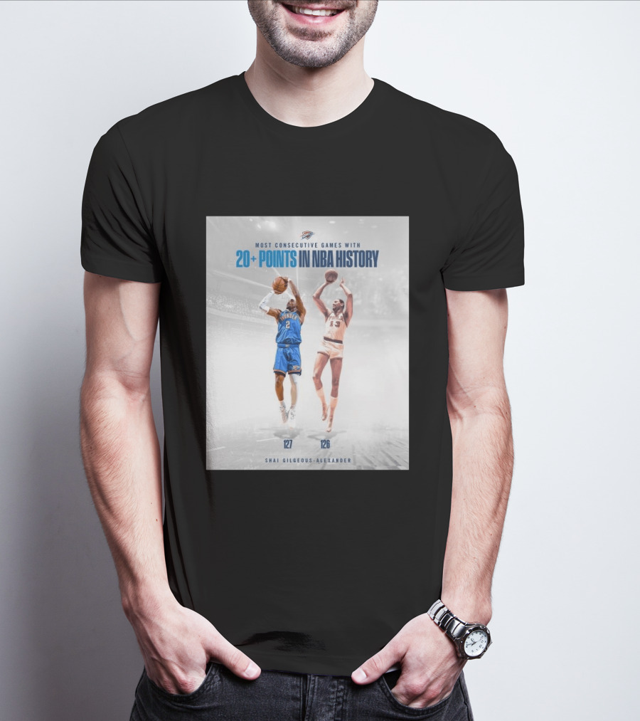 Shai Gilgeous Alexander OKC Thunder Most Consecutive Games With 20+ Points In NBA History 127 T-Shirt