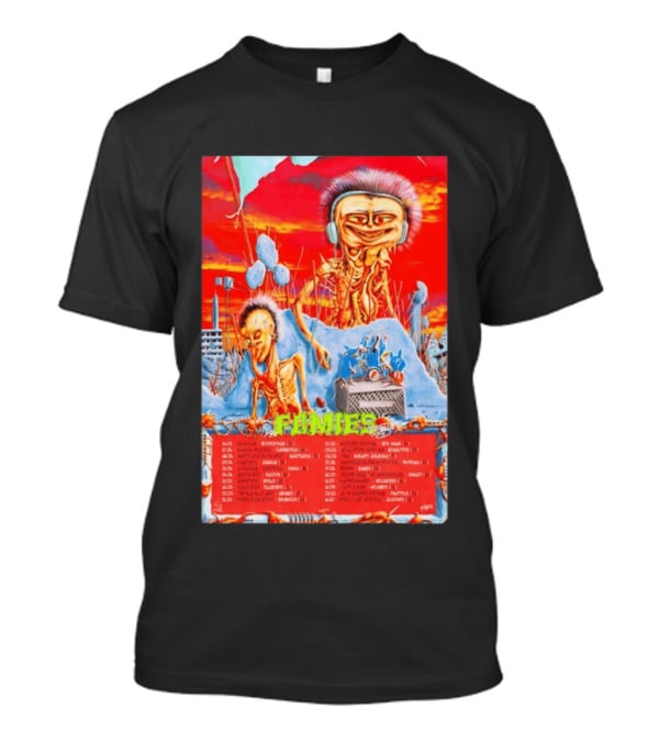 Fomies EU 2026 Skeleton Horror Tour Vibrant Alien Landscape T-Shirt