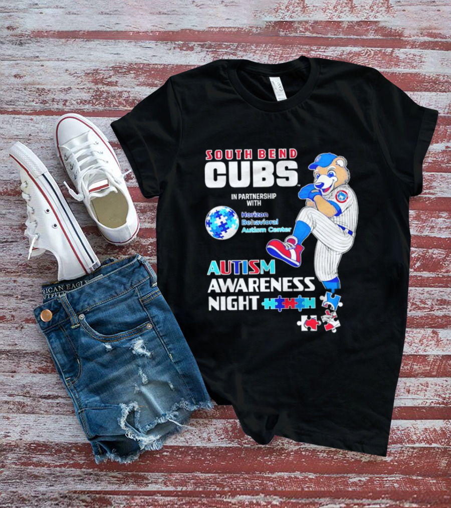 South Bend Cubs Autism Awareness Night Horizon Behavioral Autism Center Partnership T-Shirt